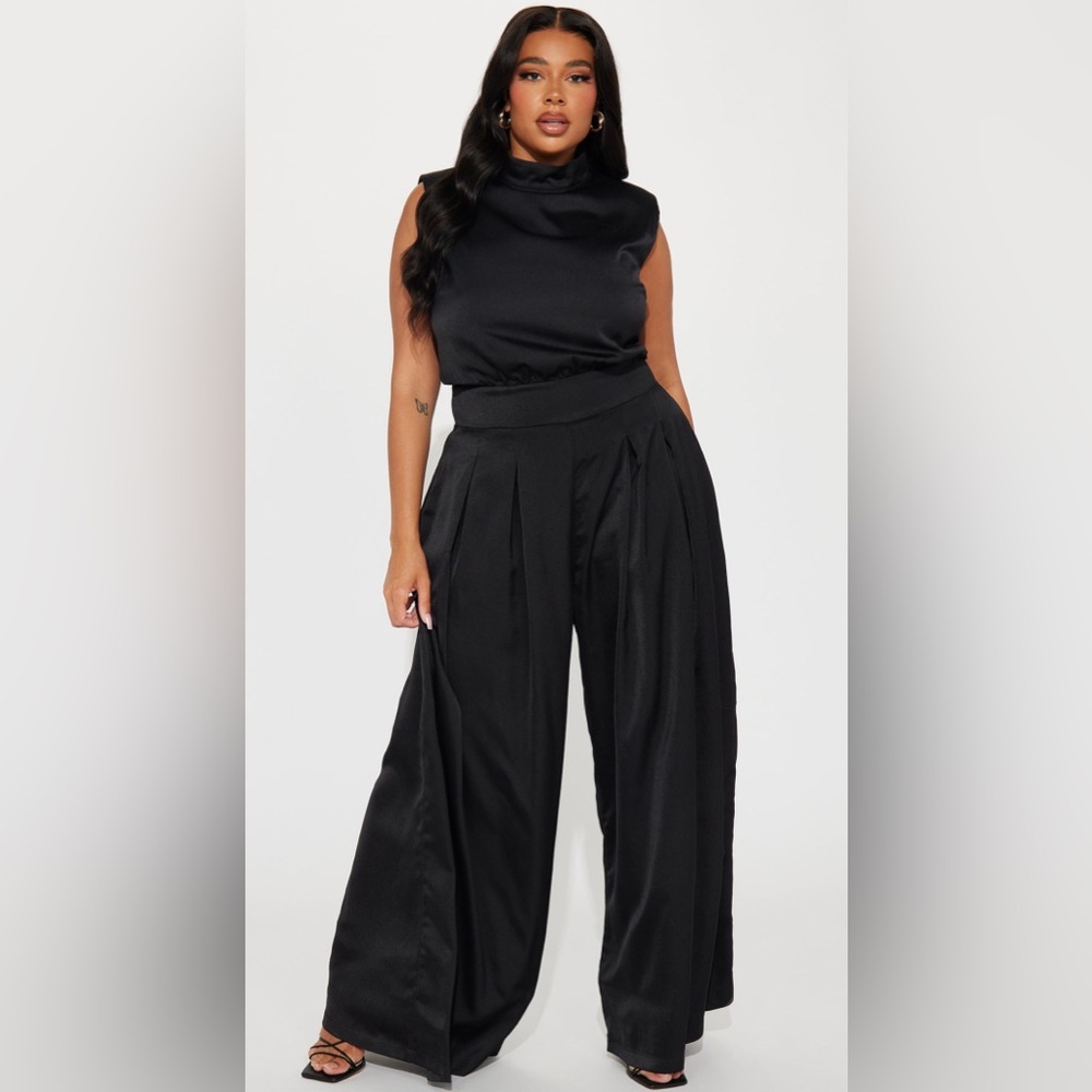 Sophisticated Satin Black Wide-Leg Jumpsuit